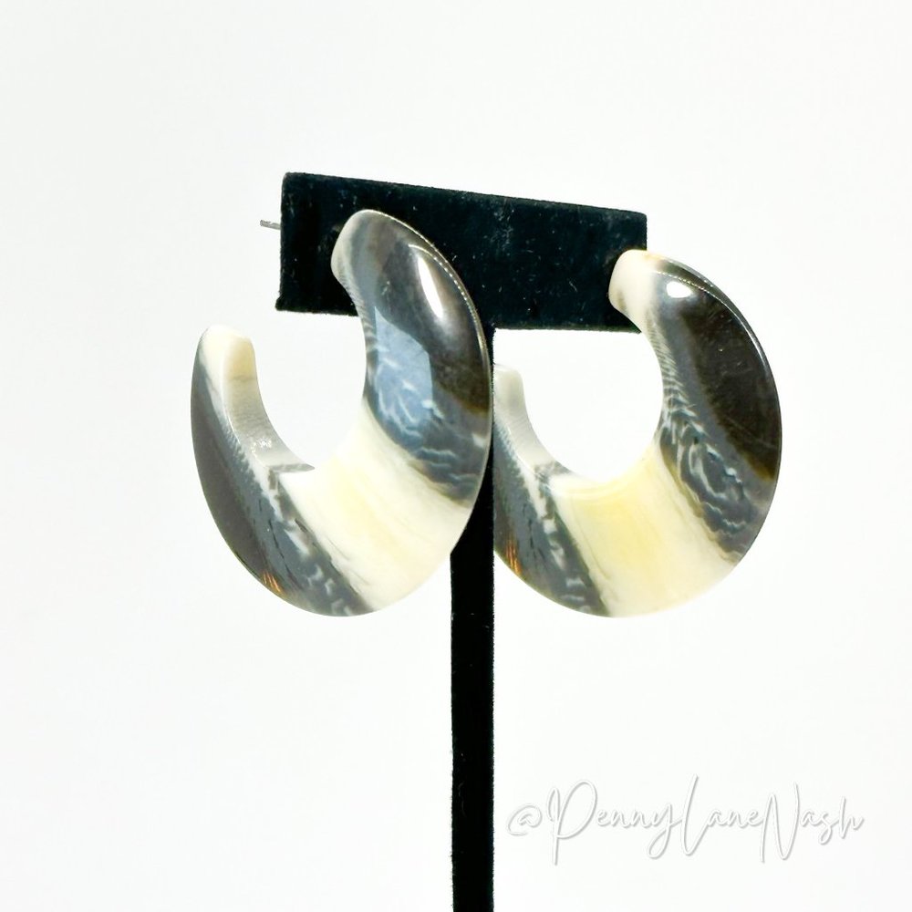 Vintage Large Marbled C Hoop Earrings